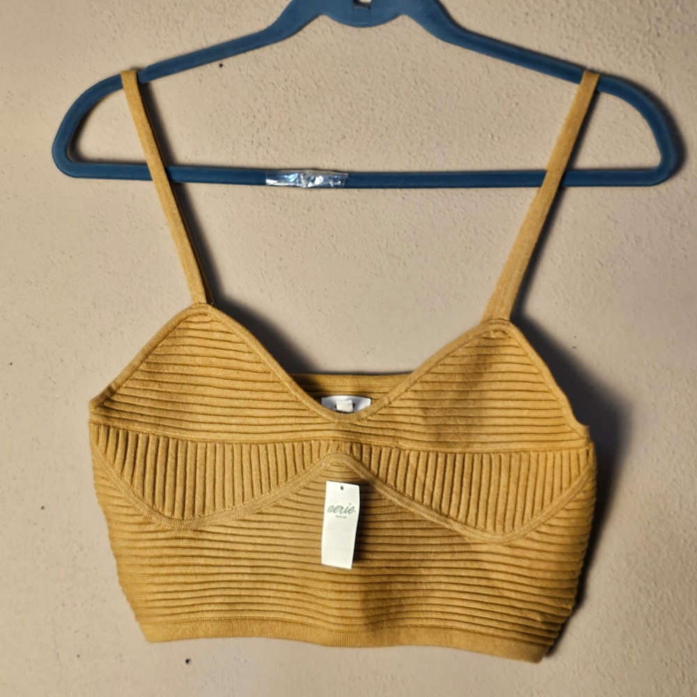 NWT Aerie Womens Mustard Crop Sweater‎ Tank Top Medium